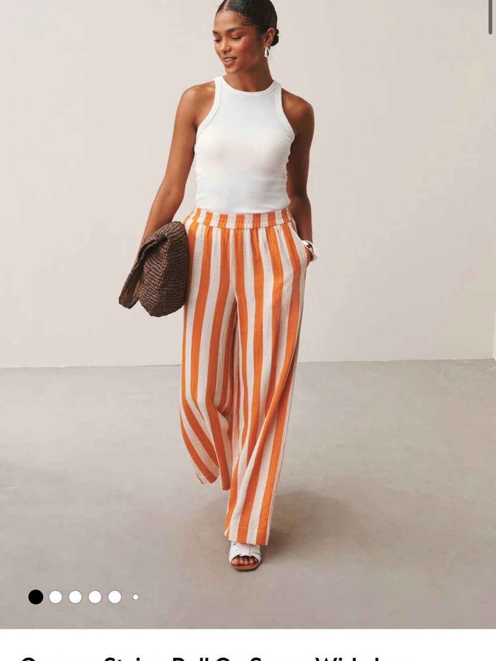 next Orange & Cream Vertical Stripe Wide-Leg Pants